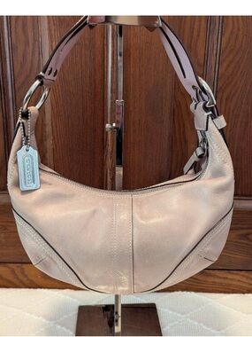 Coach Light Pink Leather Baguette Hobo Sling Bag